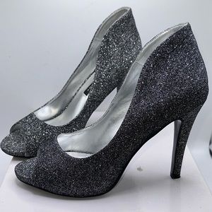 CAPARROS Black Glitter Peep toe Heels
